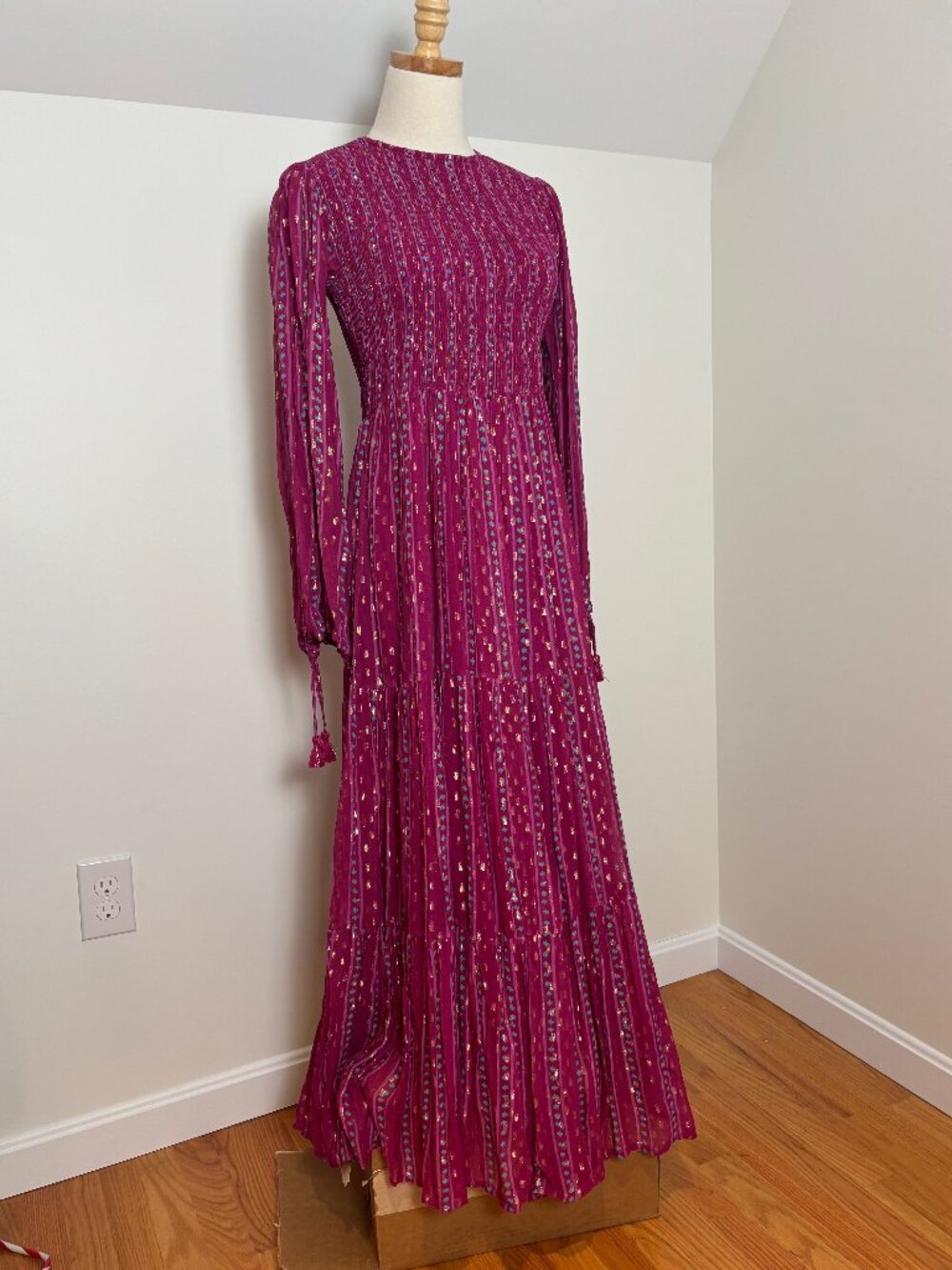 NWT Oliphant Smocked Top Maxi Dress, Melrose Magenta, Size S